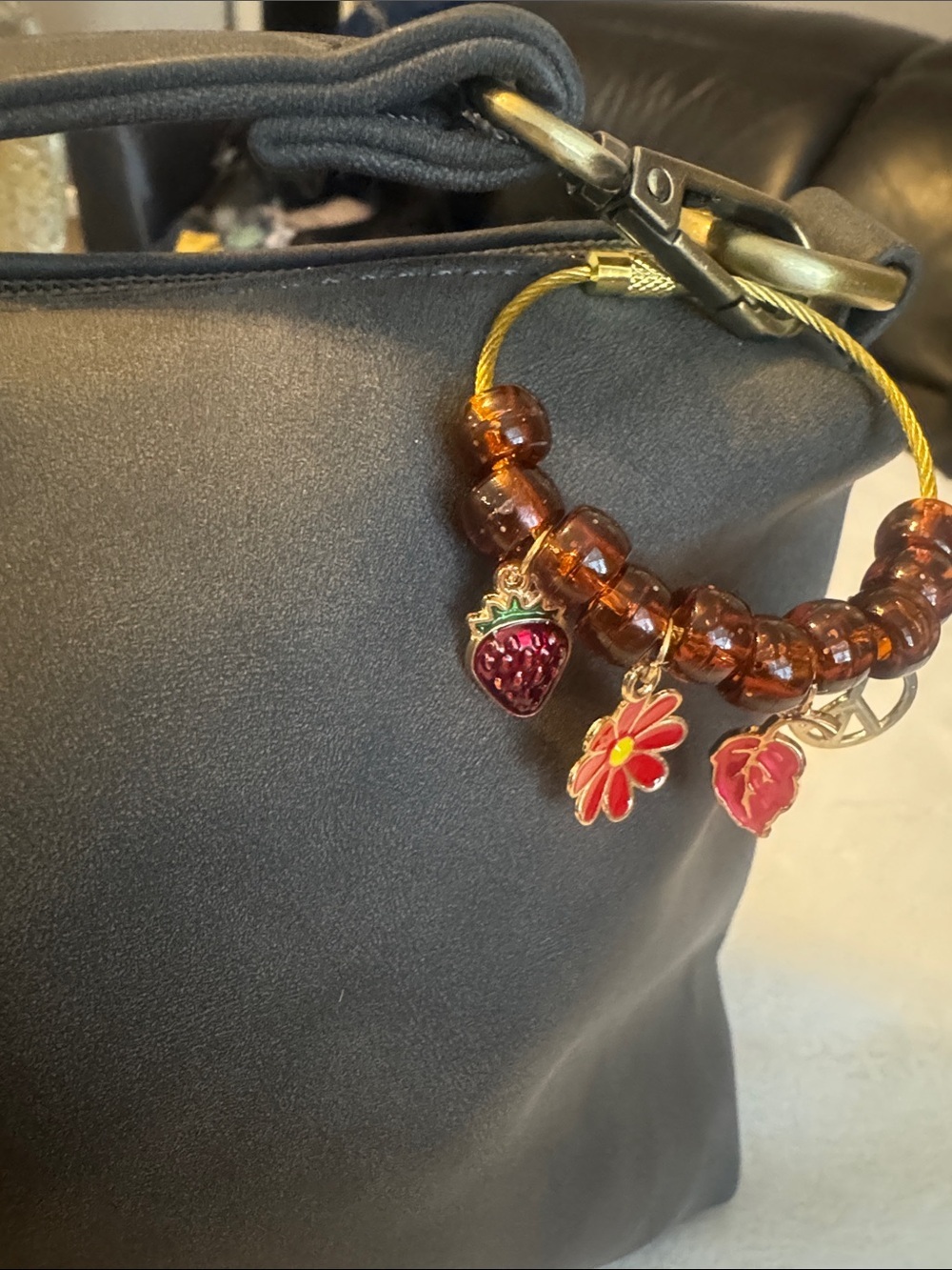 Beaded Charm Bracelet with Red Flower & Strawberry Charms - Picture 3 of 3